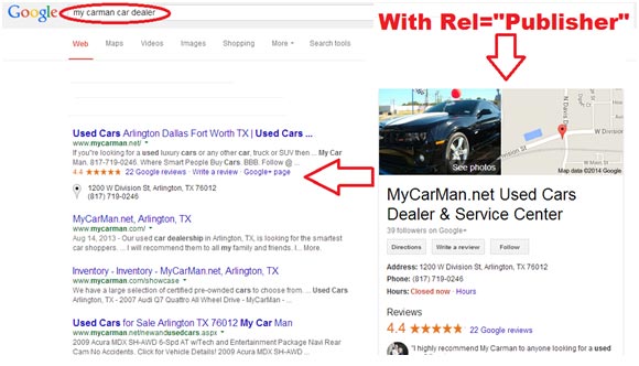 Google Search Result With Rel="Publisher"